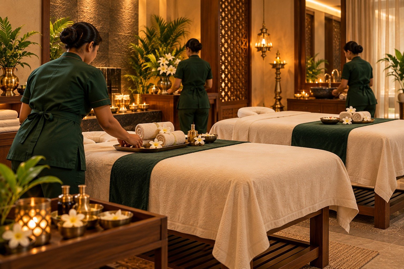 Anant Spa therapist team preparing a treatment room