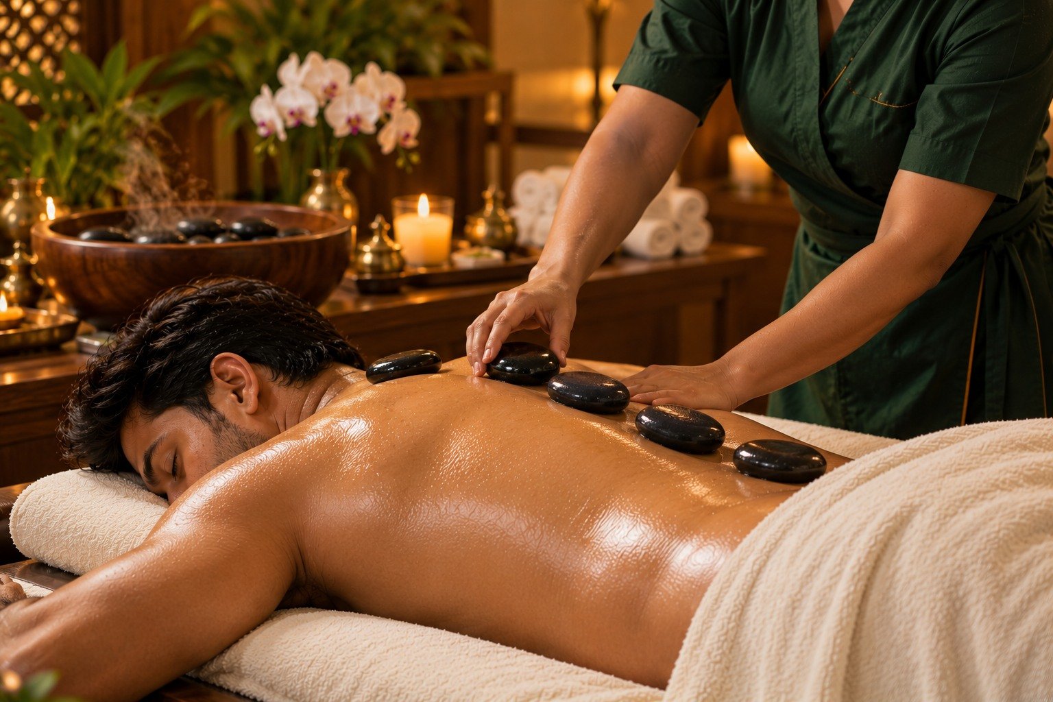 Hot stone therapy at Anant Spa Ahmedabad